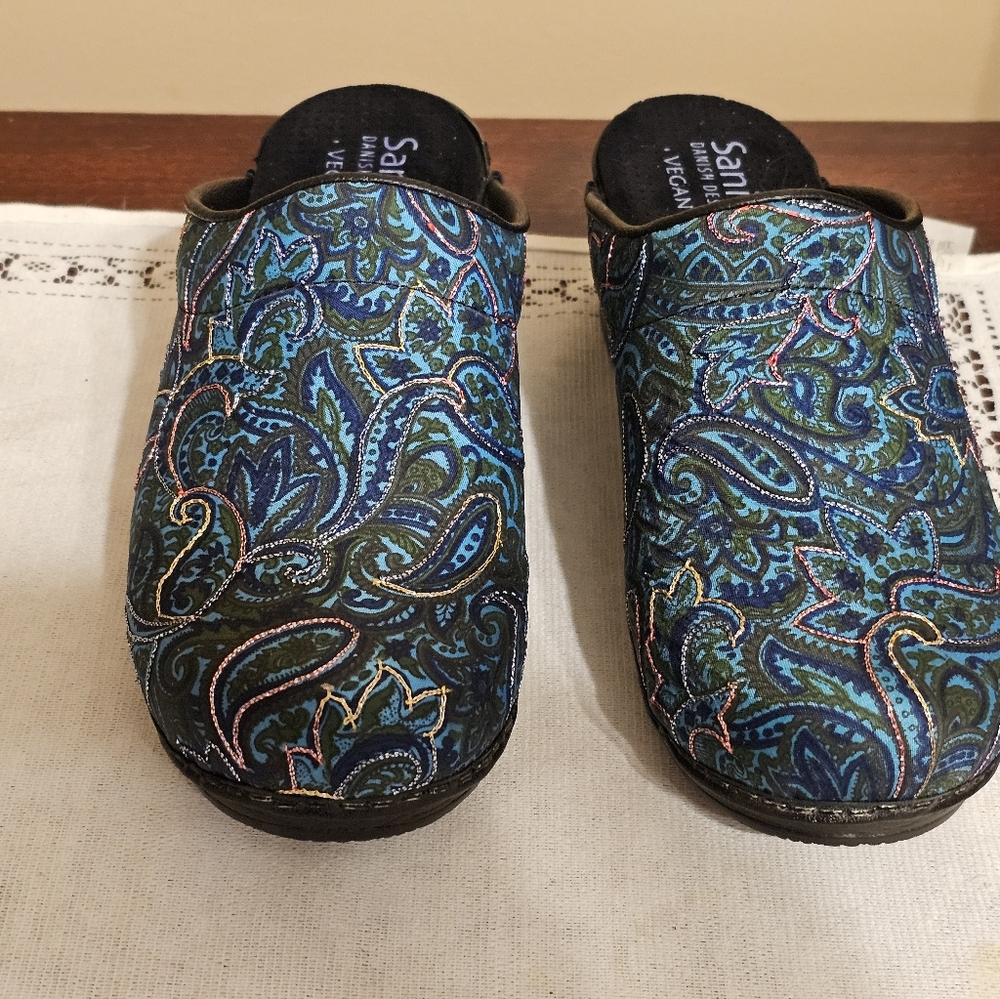 Sanita Blue and Green Paisley Clogs